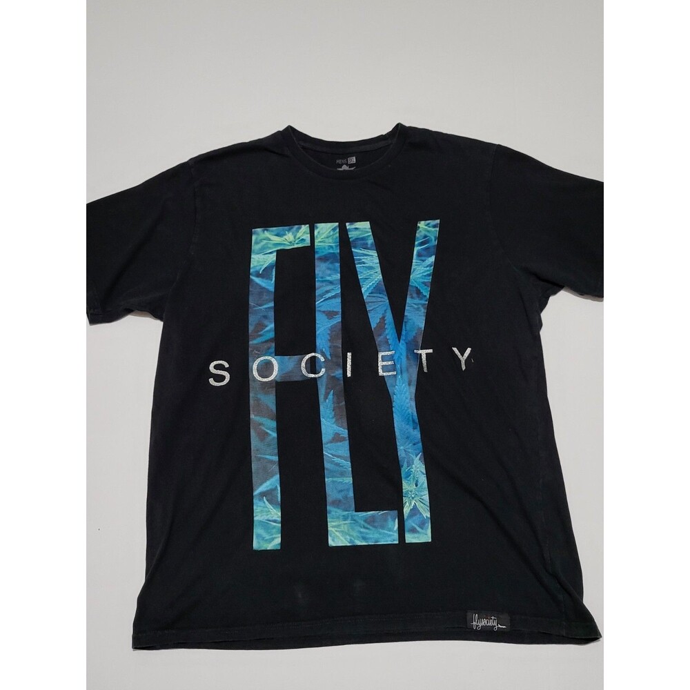 (#A1) Fly Society Mens Graphic Print Short Sleeve T-Shirt Black Size Men's 3XL